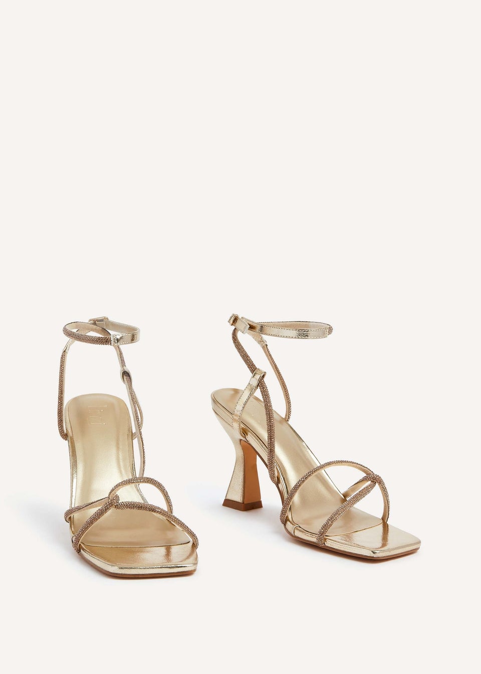 Linzi Entice Gold Faux Leather Diamante Embellishes Strappy Heel