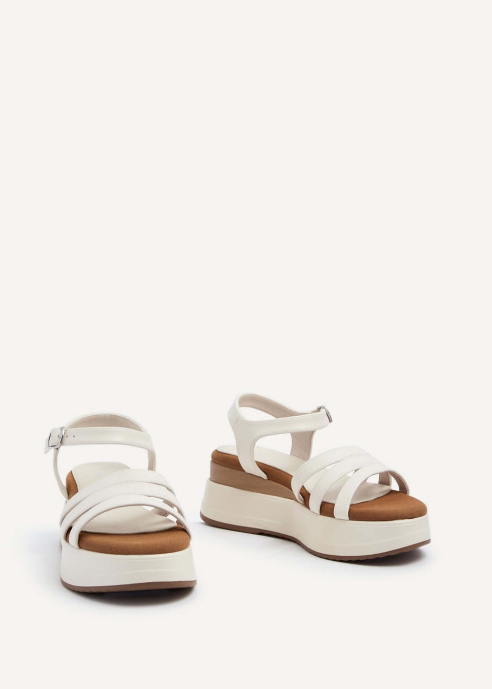 Linzi Cruise Ivory Faux Leather Triple Front Strap Sporty Sole Flatform Sandal