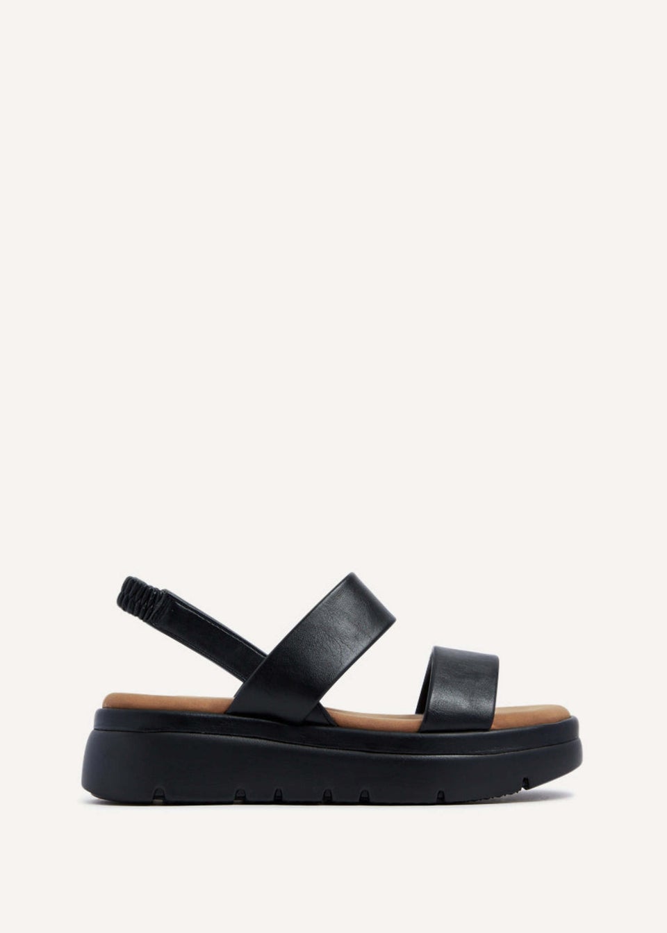 Linzi Gia Black Faux Leather Chunky Padded Flatform Sandal