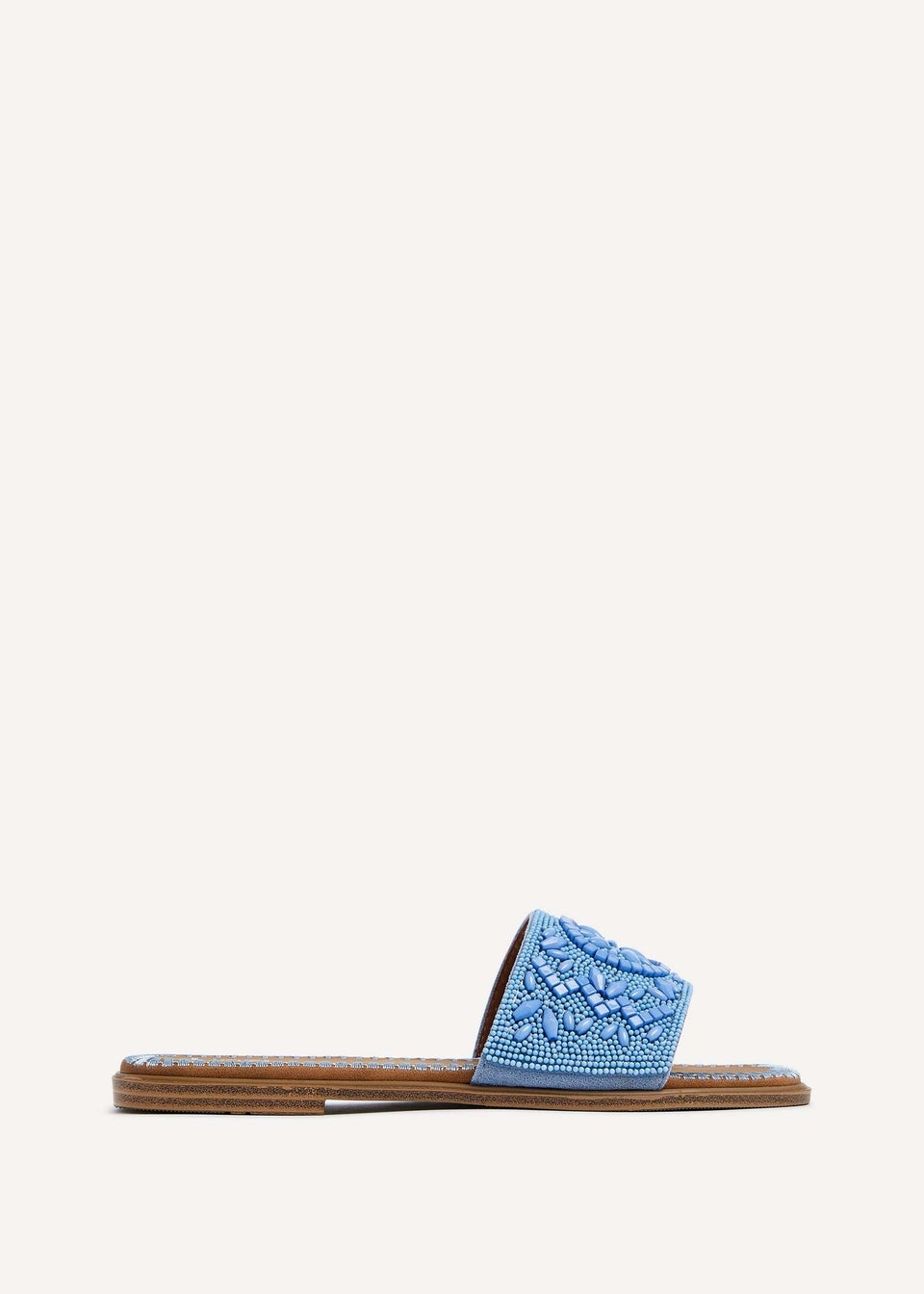 Linzi Aloha Blue Beaded Flat Slider Sandal