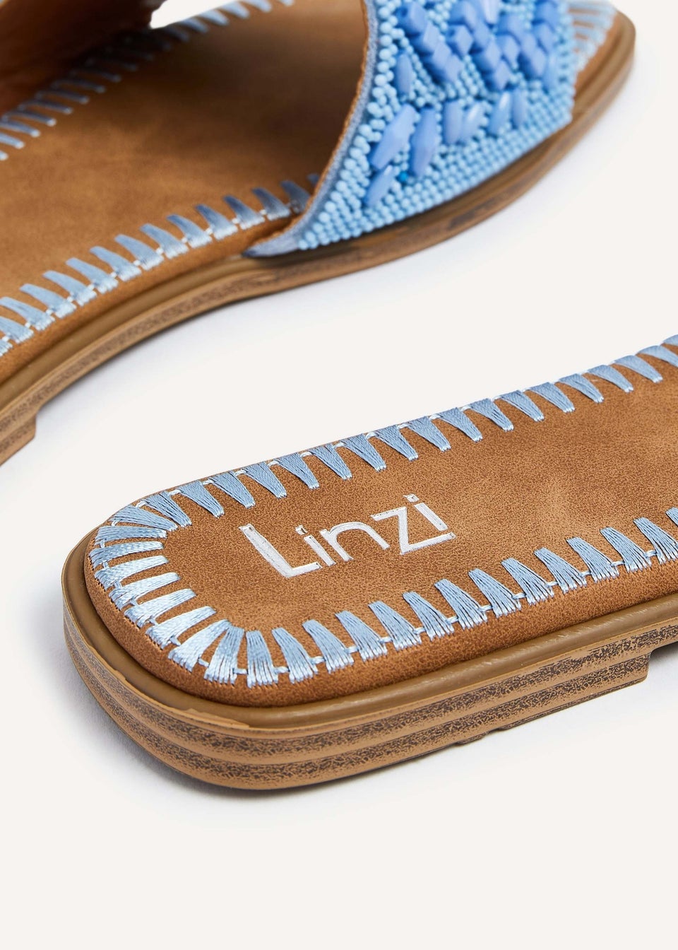 Linzi Aloha Blue Beaded Flat Slider Sandal