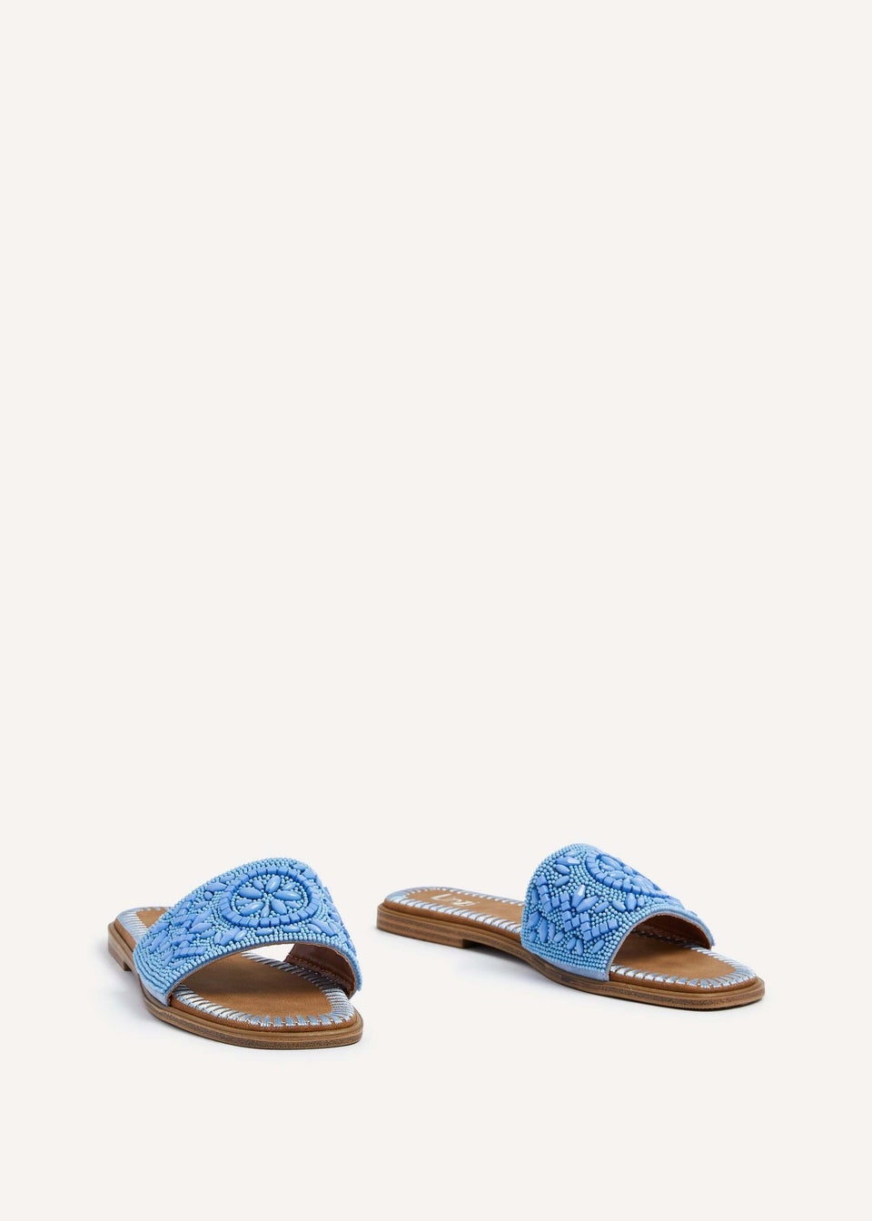 Linzi Aloha Blue Beaded Flat Slider Sandal