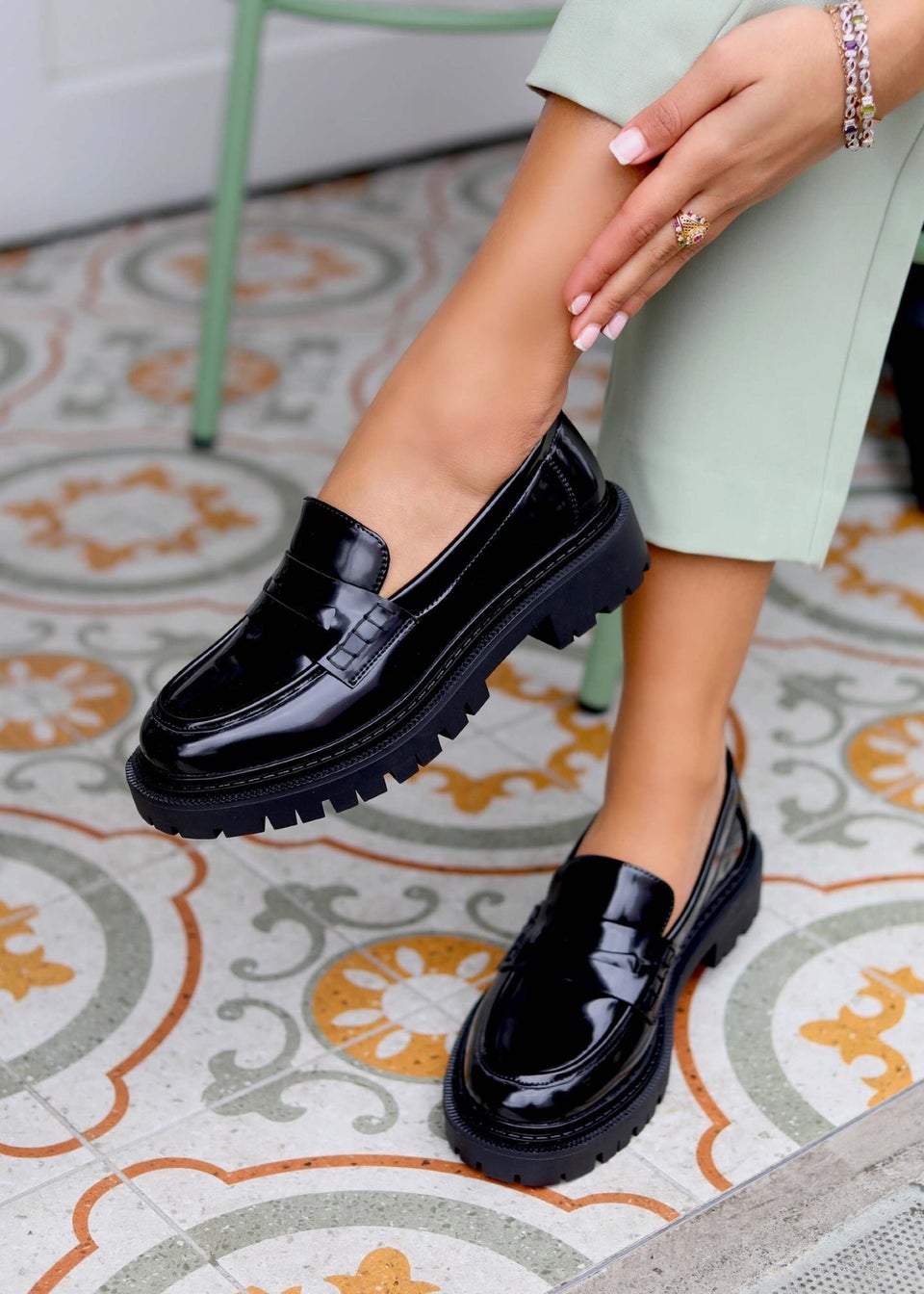 Linzi Ivan Black Faux High Shine Leather Classic Chunky Loafer Matalan