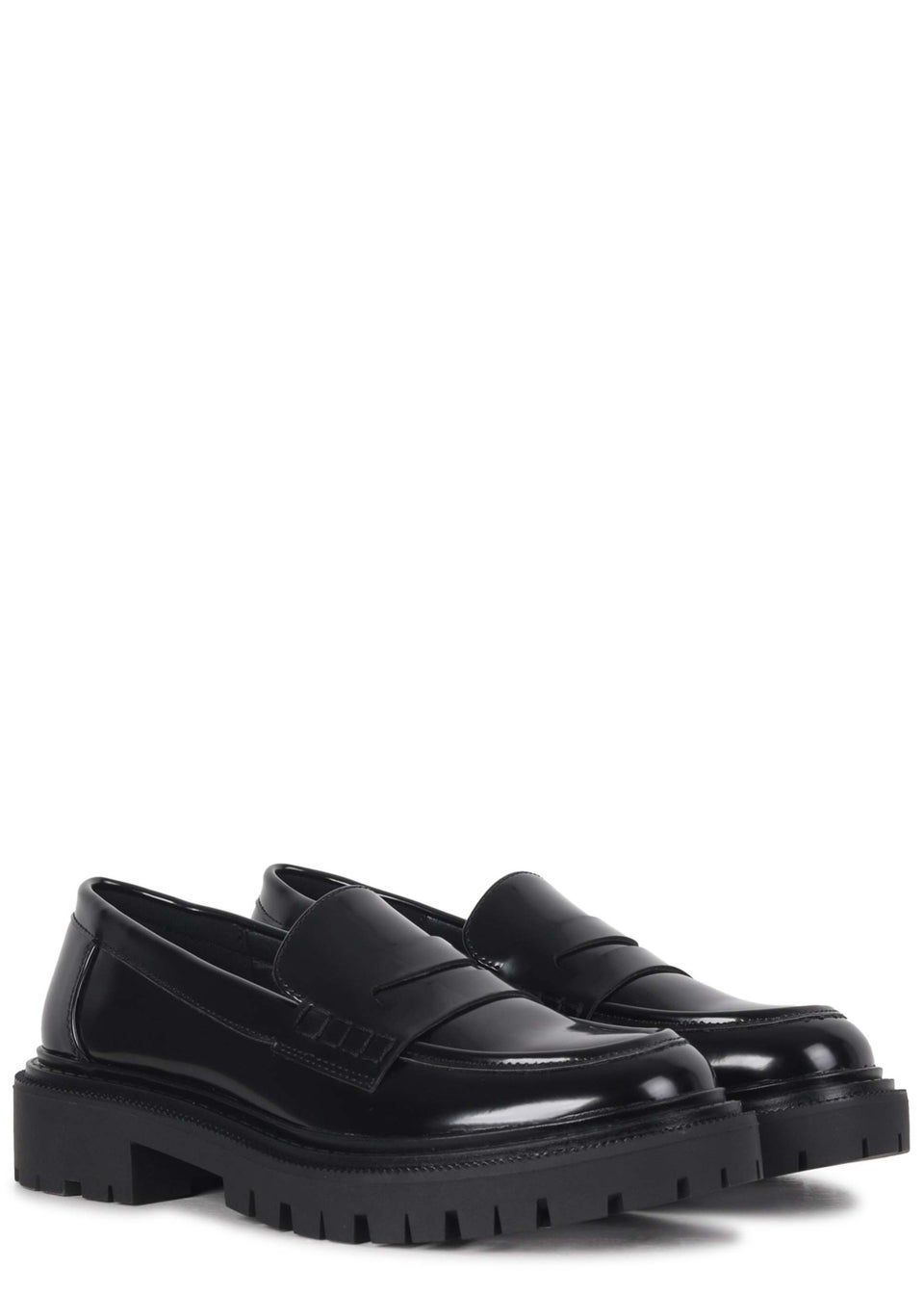 Linzi Ivan Black Faux High Shine Leather Classic Chunky Loafer