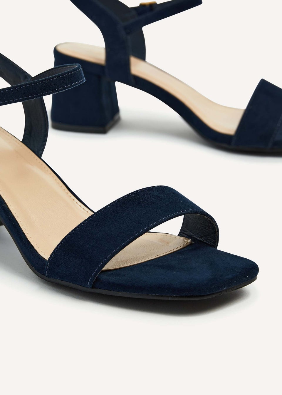 Linzi Darcie Navy Faux Suede Low Chunky Block Heeled Sandal