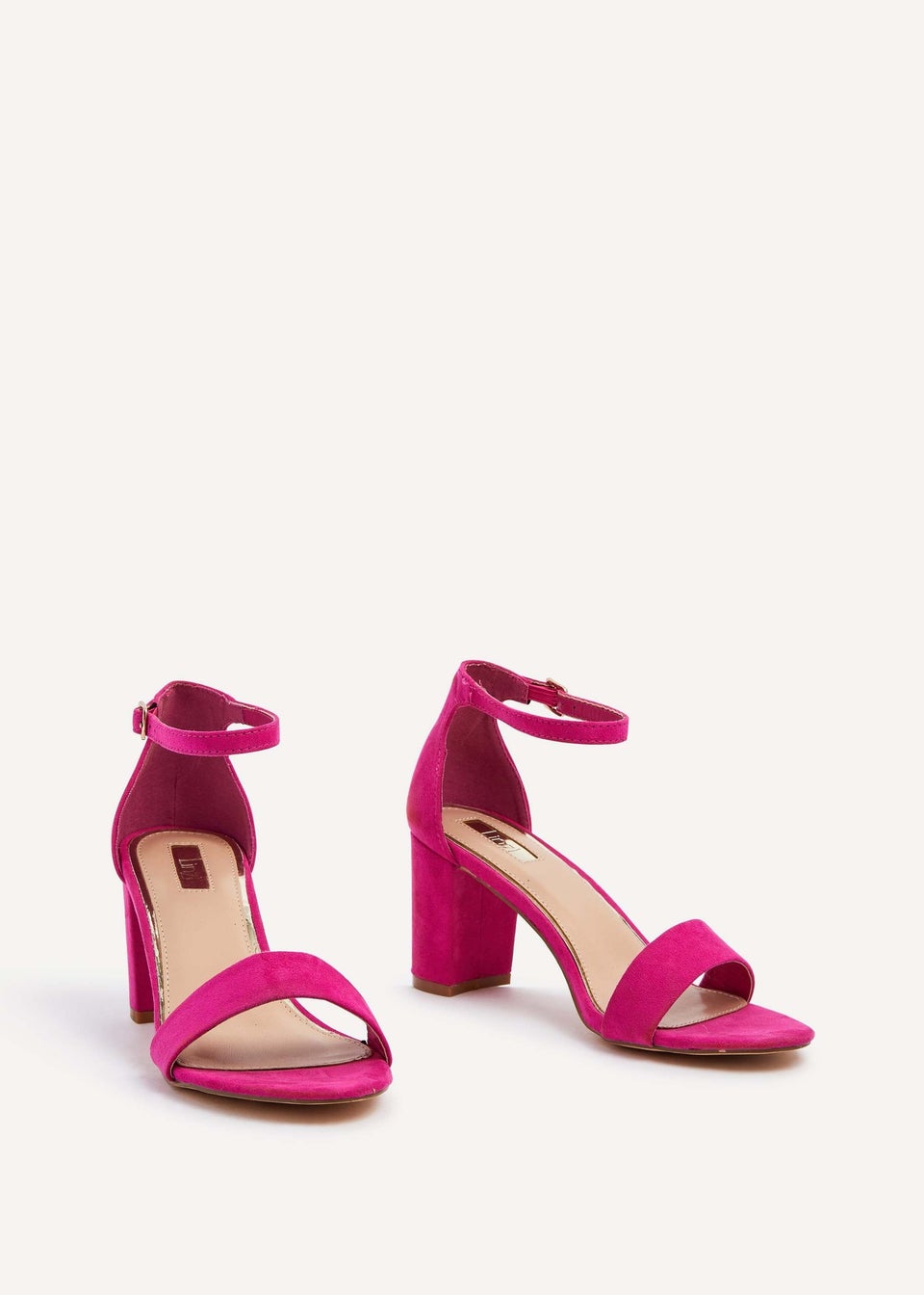 Linzi Frankie Pink Faux Suede Barely Closed Back Block Heeled Sandal