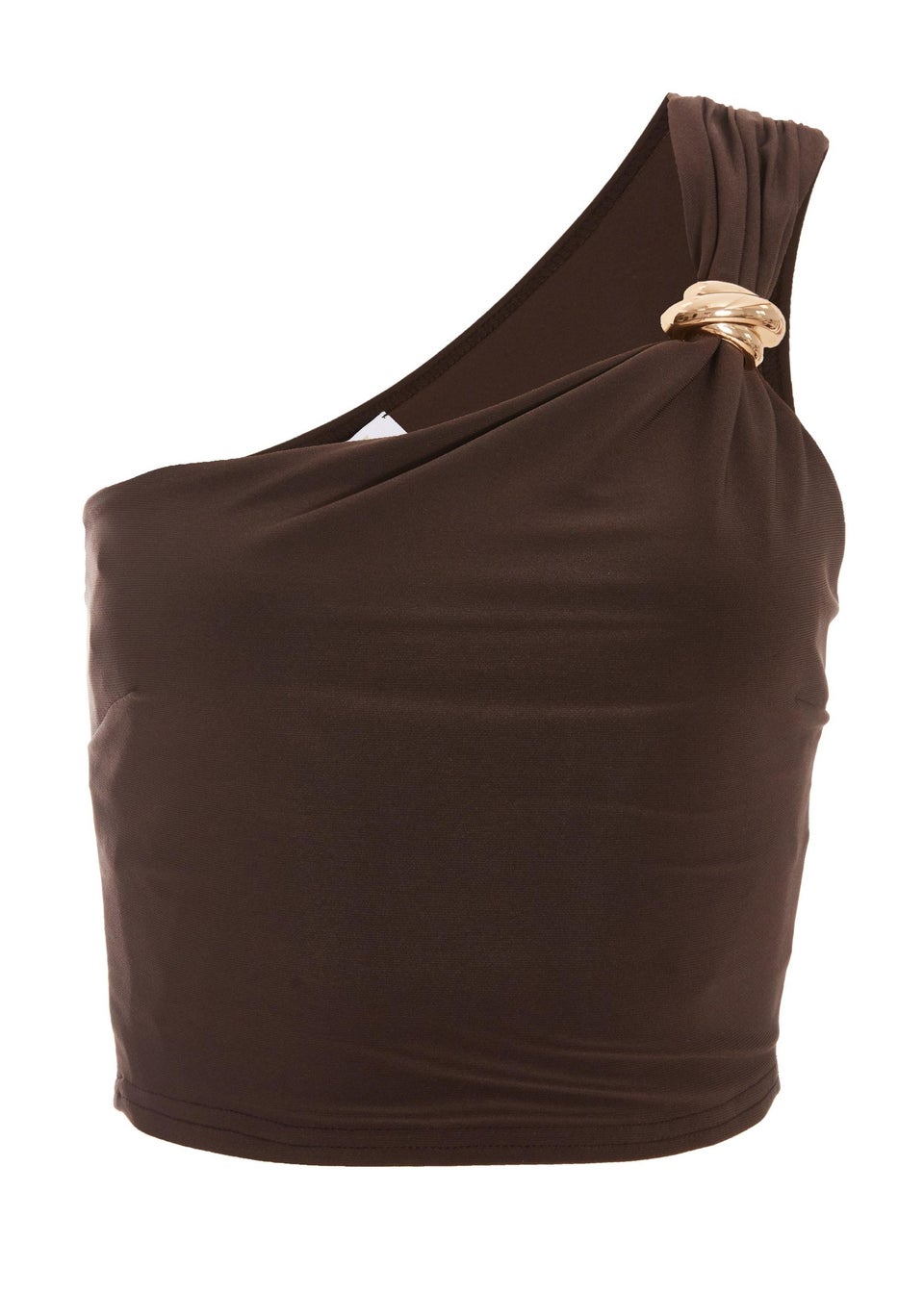 Quiz Brown One Shoulder Crop Top