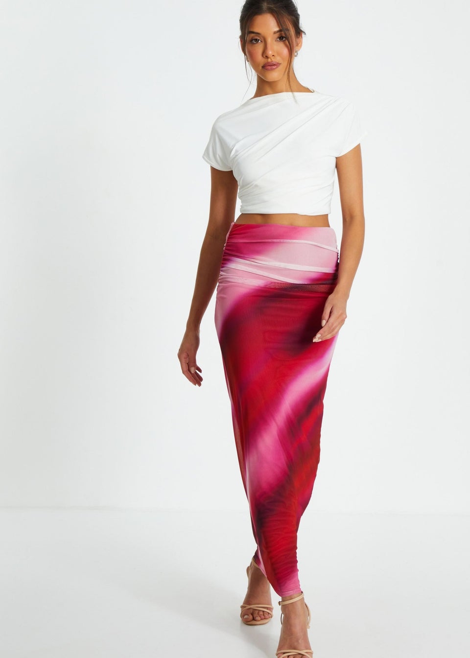 Quiz Pink Ombre Ruched Maxi Skirt