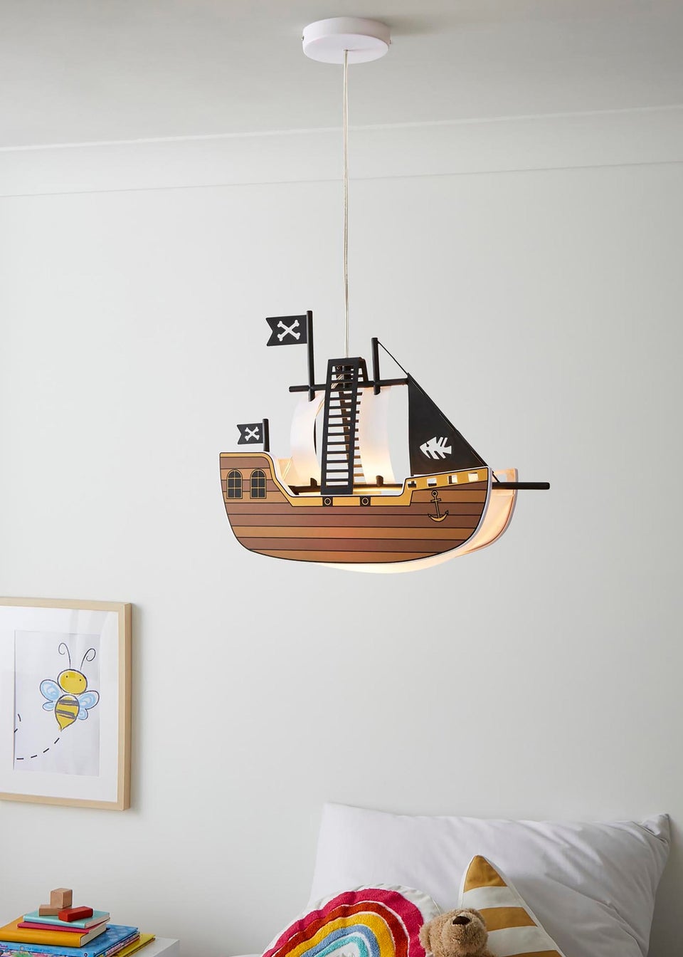 Glow Pirate Ship Ceiling Light Brown (32-100cm x 42cm)