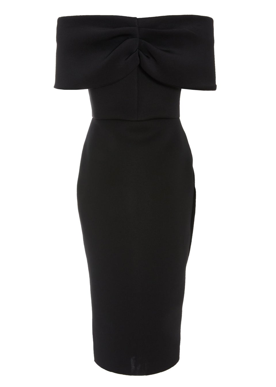 Quiz Black Bardot Ruched Wrap Midi Dress