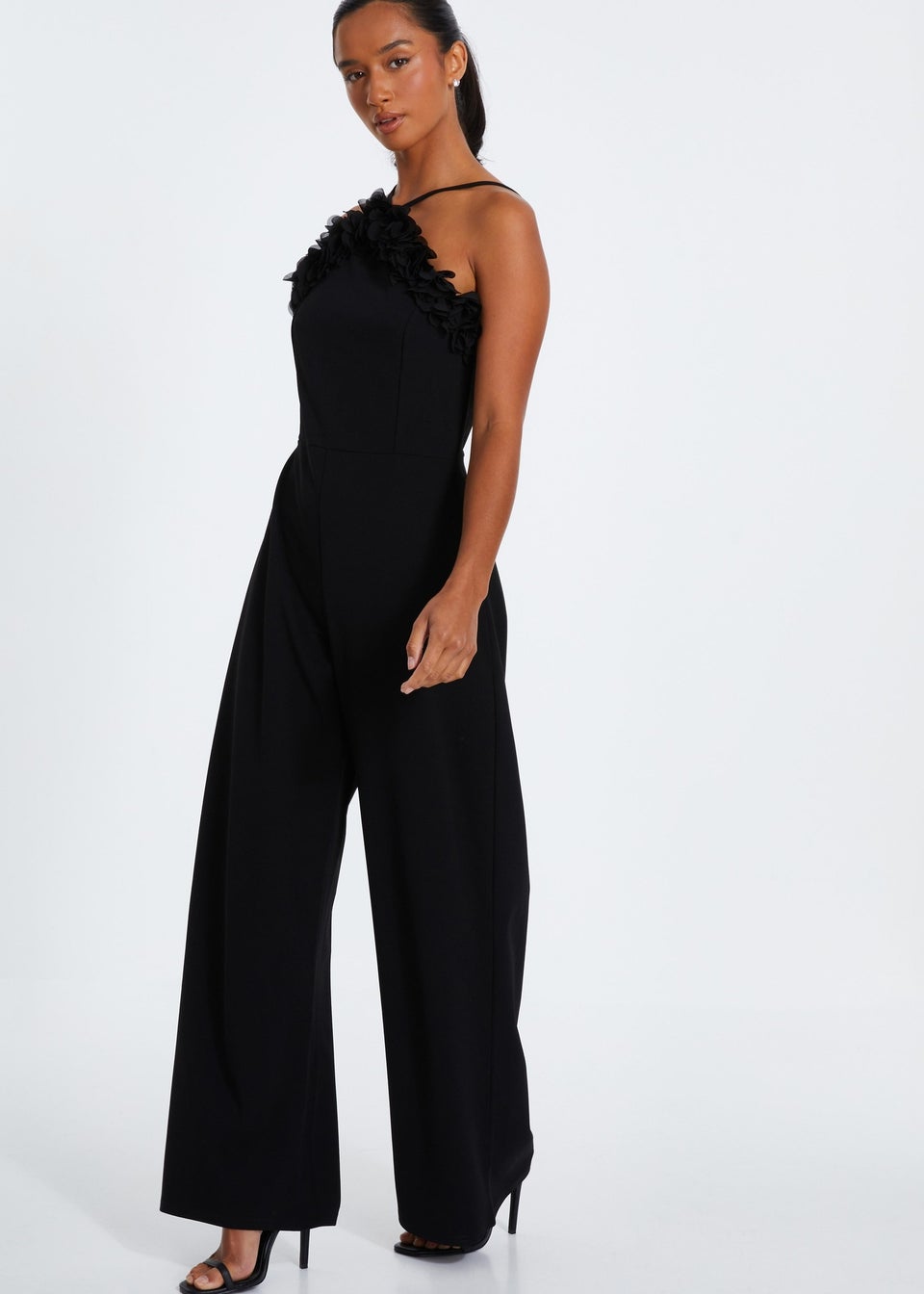 Quiz Black Petite Halter Neck Palazzo Jumpsuit