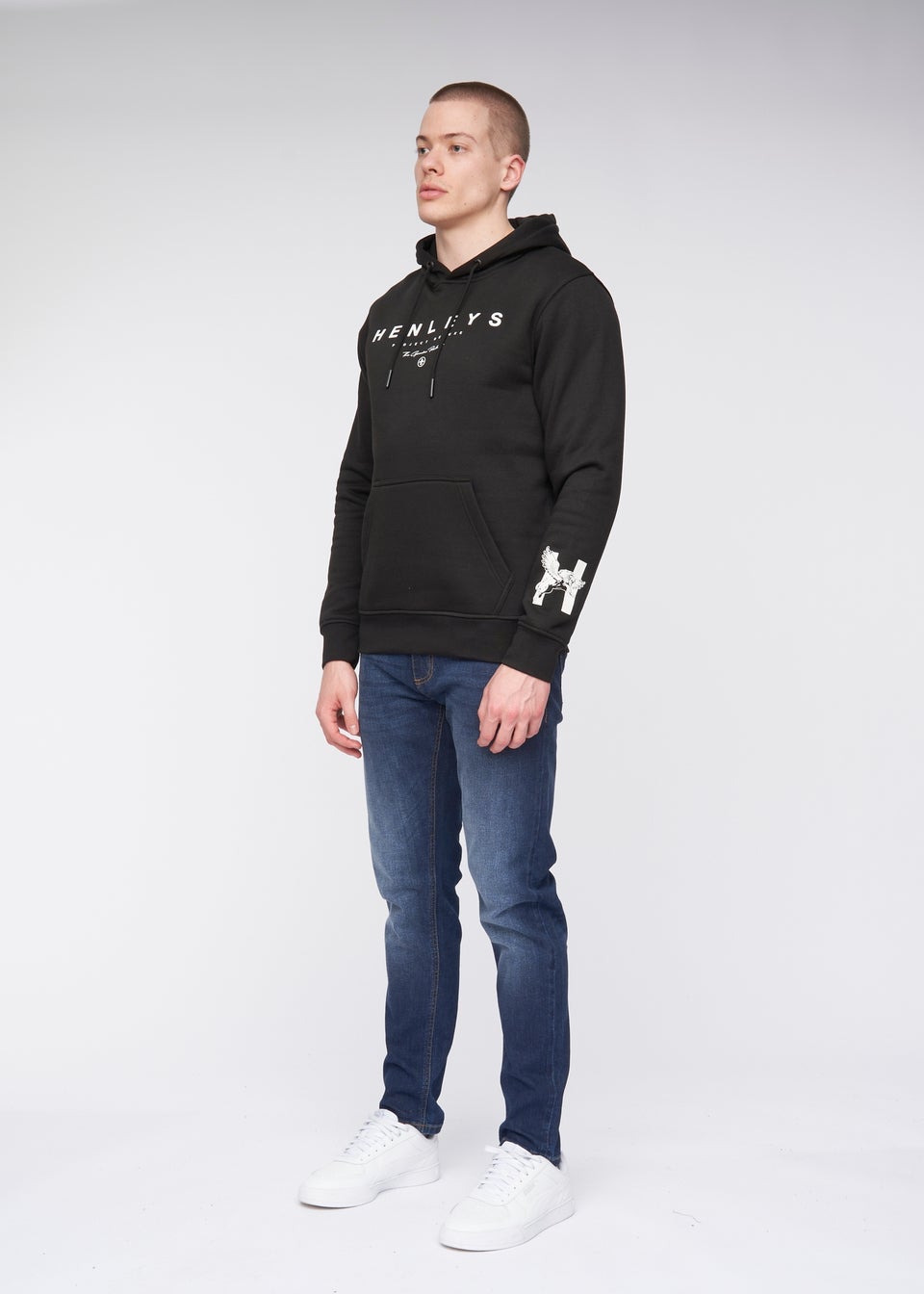 Black henley hoodie sale