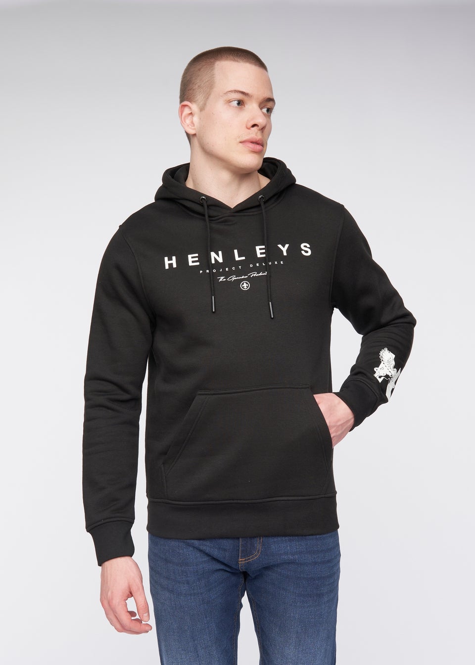 Black henley hoodie clearance