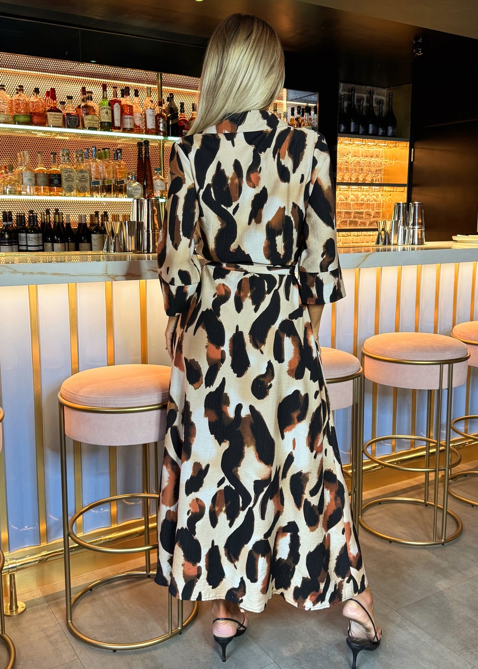 Leopard print shirt midi dress hot sale