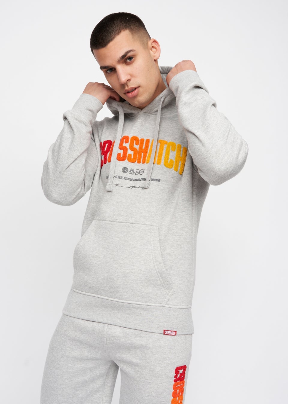 Crosshatch Grey Marl Flocked Hoodie