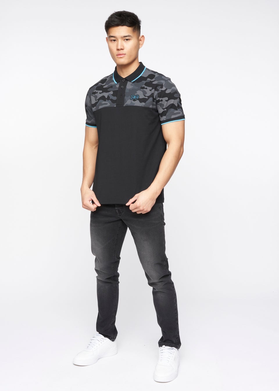 Crosshatch Black Brightling Camo Polo