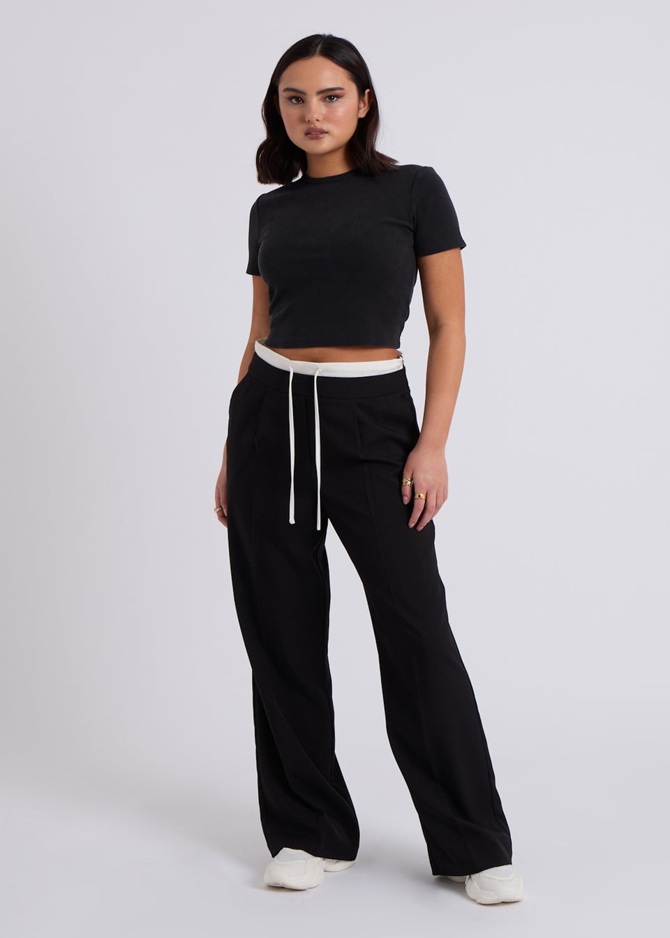 Urban Bliss Black Double Waistband Wide Leg Trouser