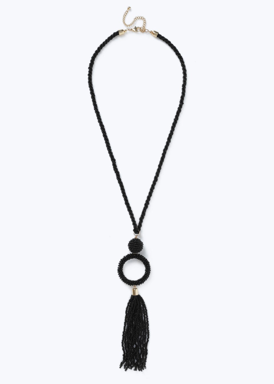 Black beaded tassel necklace top