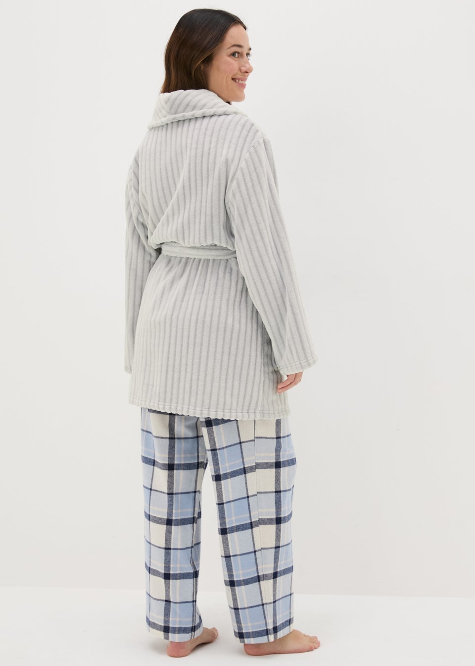 Grey Ribbed Dressing Gown