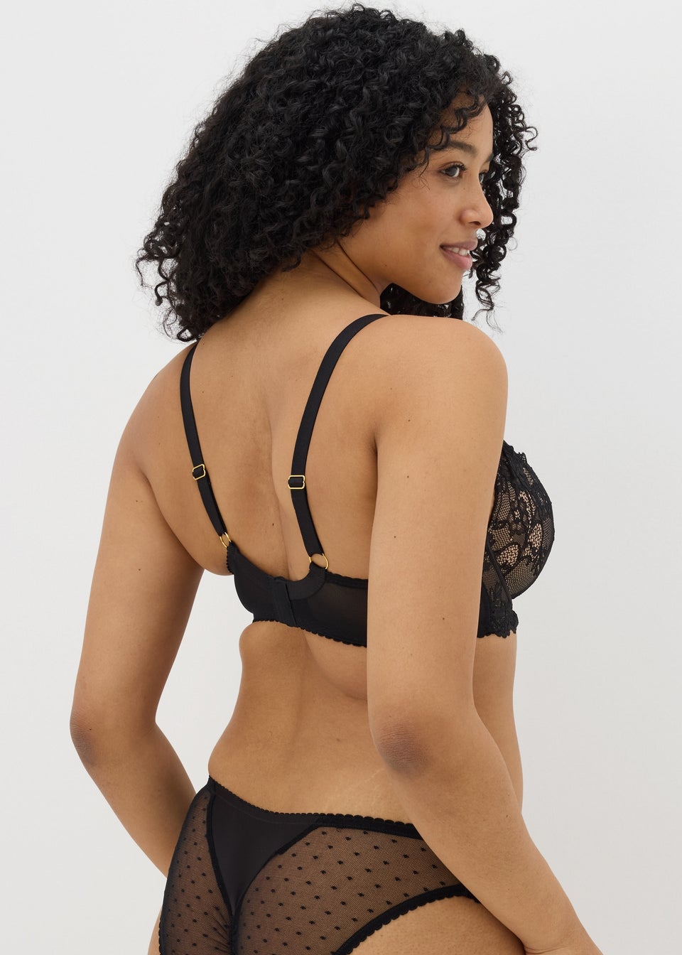 Black DD+ Spot Mesh Bra