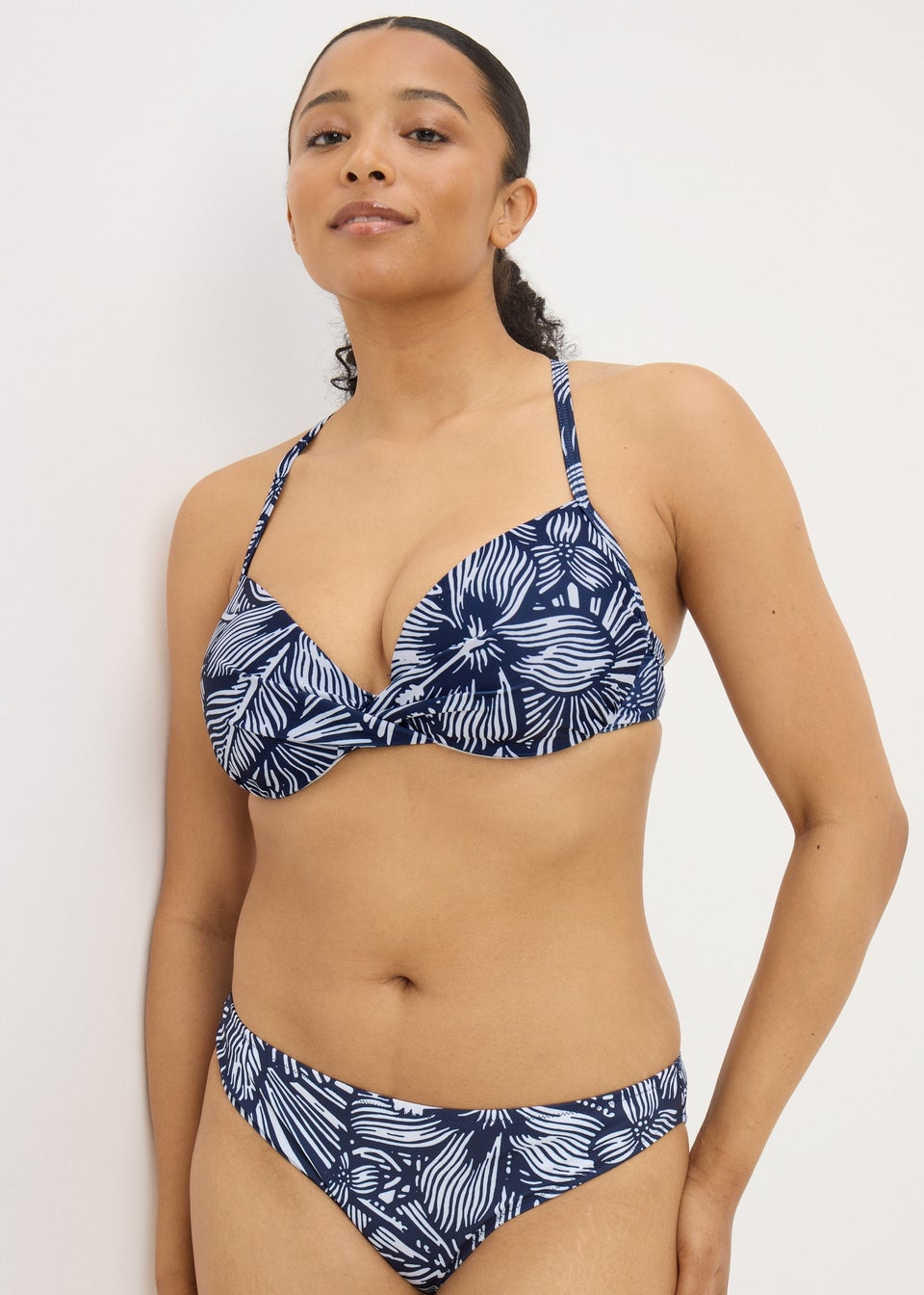 Navy Floral Cupped Bikini Top