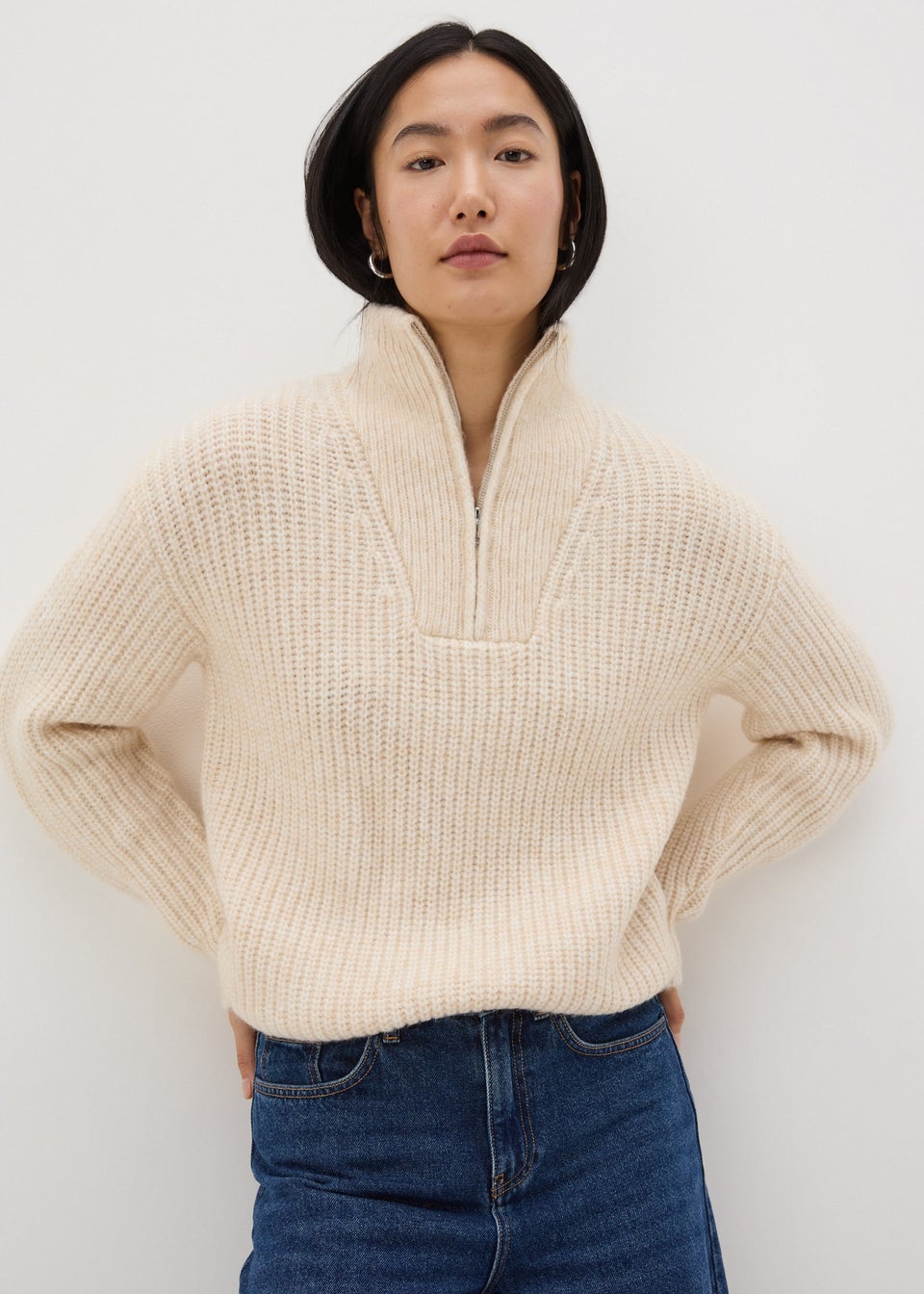 Cream Half Zip Lofty Knit Jumper