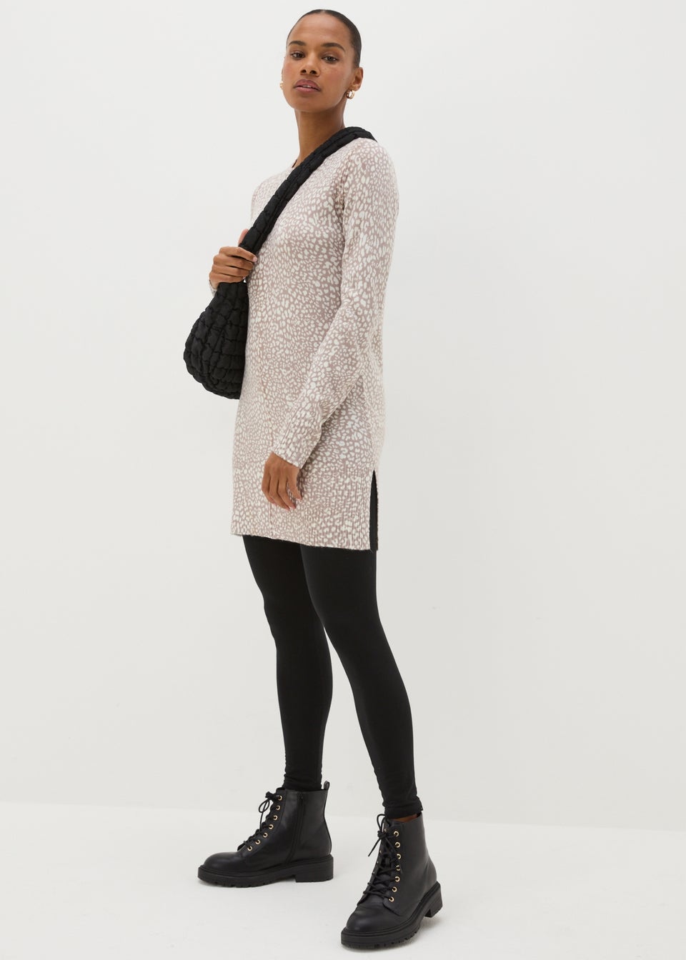 Beige Animal Print Knitted Tunic