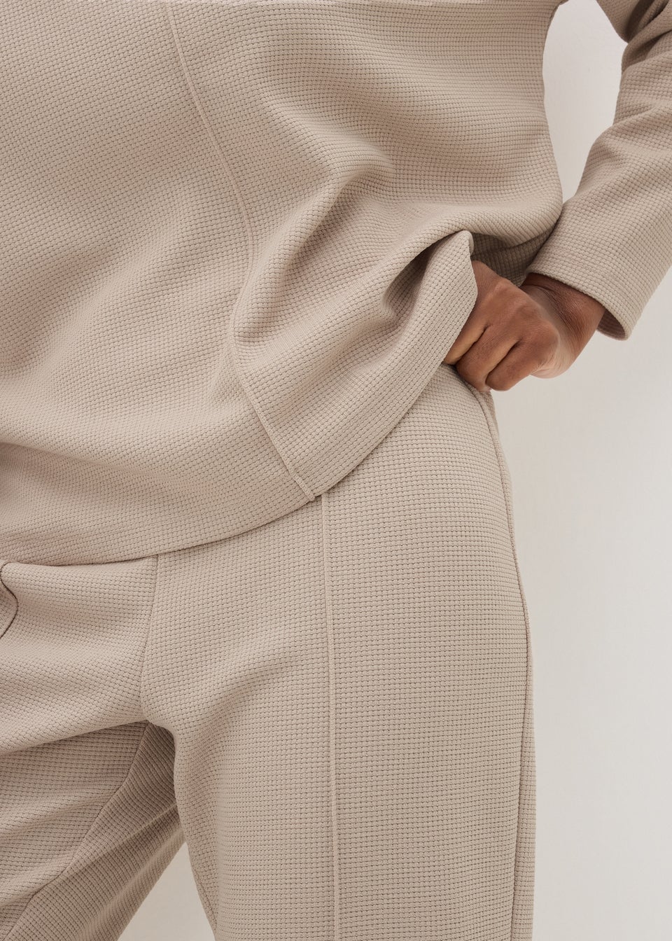 Beige Waffle Tapered Trousers