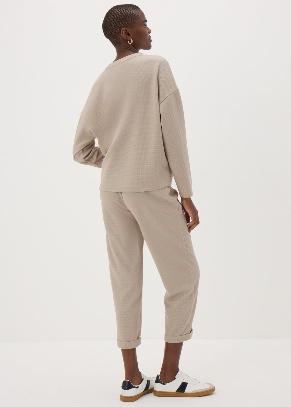 Beige Waffle Tapered Trousers