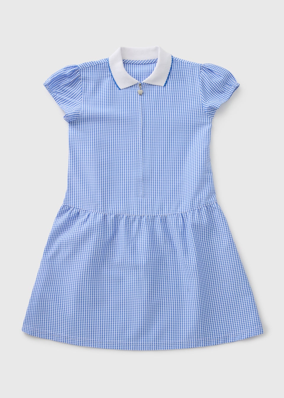 Girls Blue Generous Fit Gingham Knit Collar School Dress (3-13yrs)