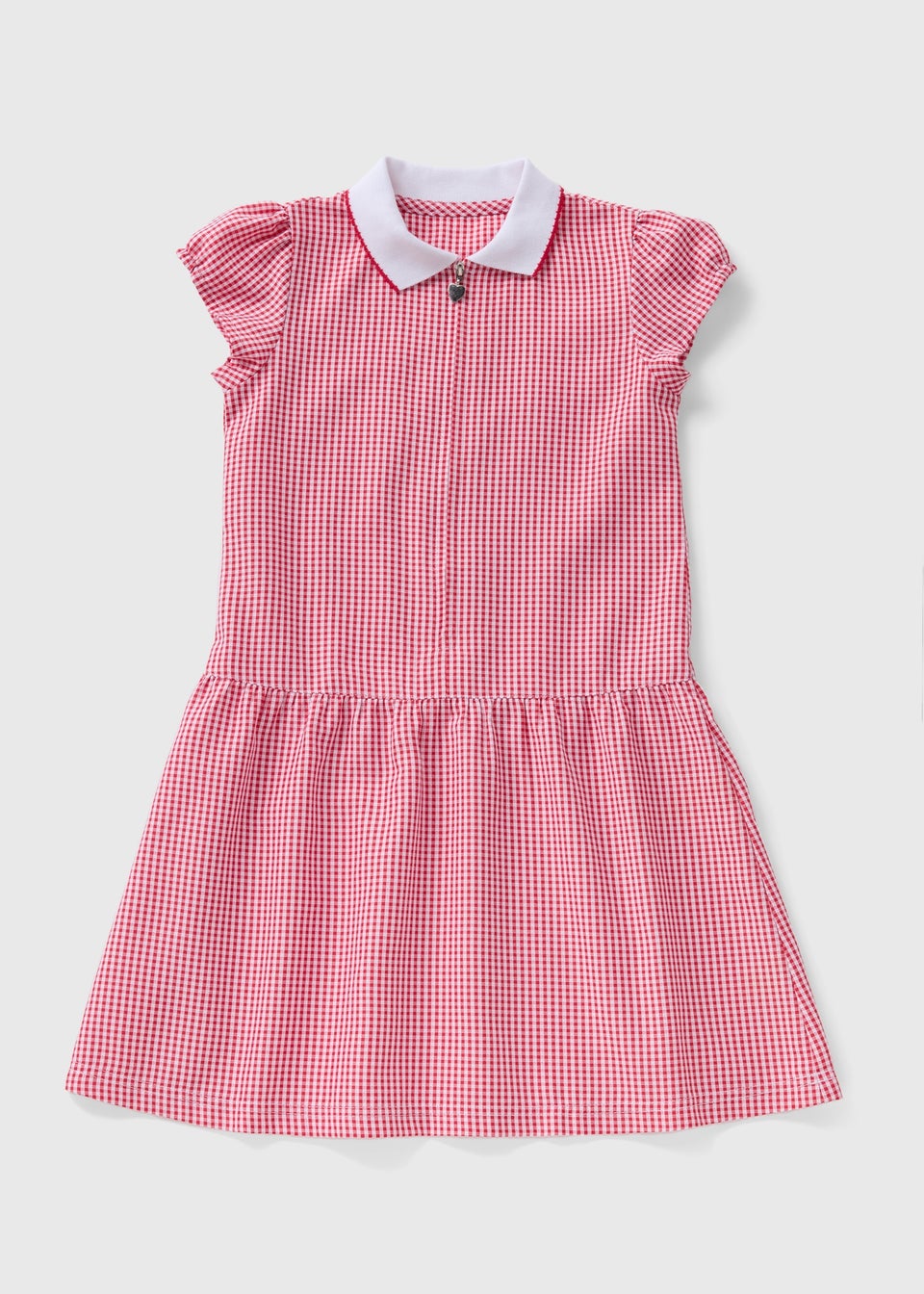 Girls Red Gingham Knit Collar School Dress (3-13yrs)