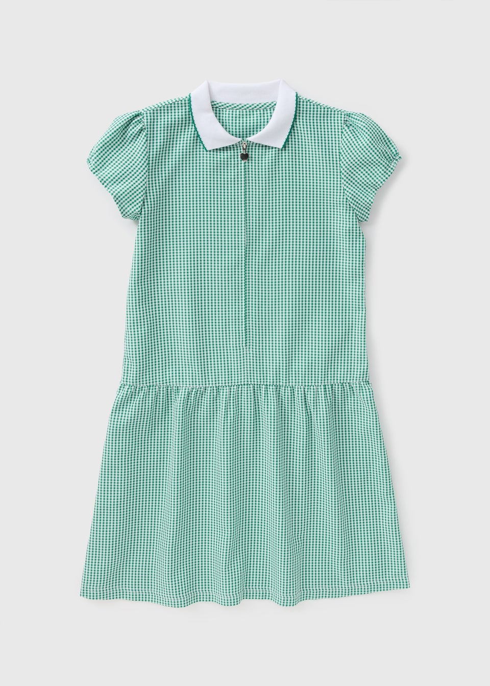 Girls Green Gingham Knit Collar School Dress (3-13yrs)