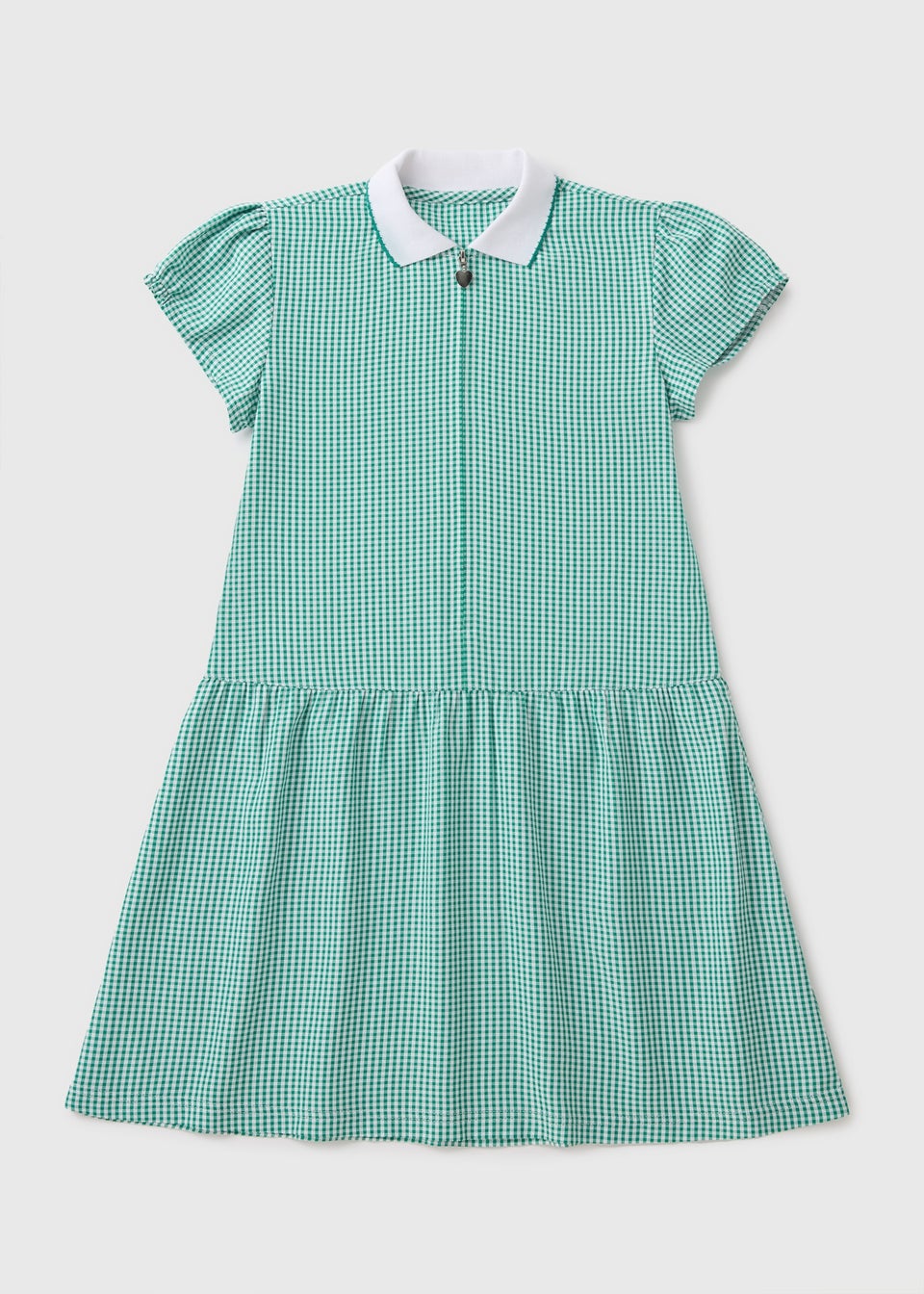 Girls Green Generous Fit Gingham Knit Collar School Dress (3-13yrs)