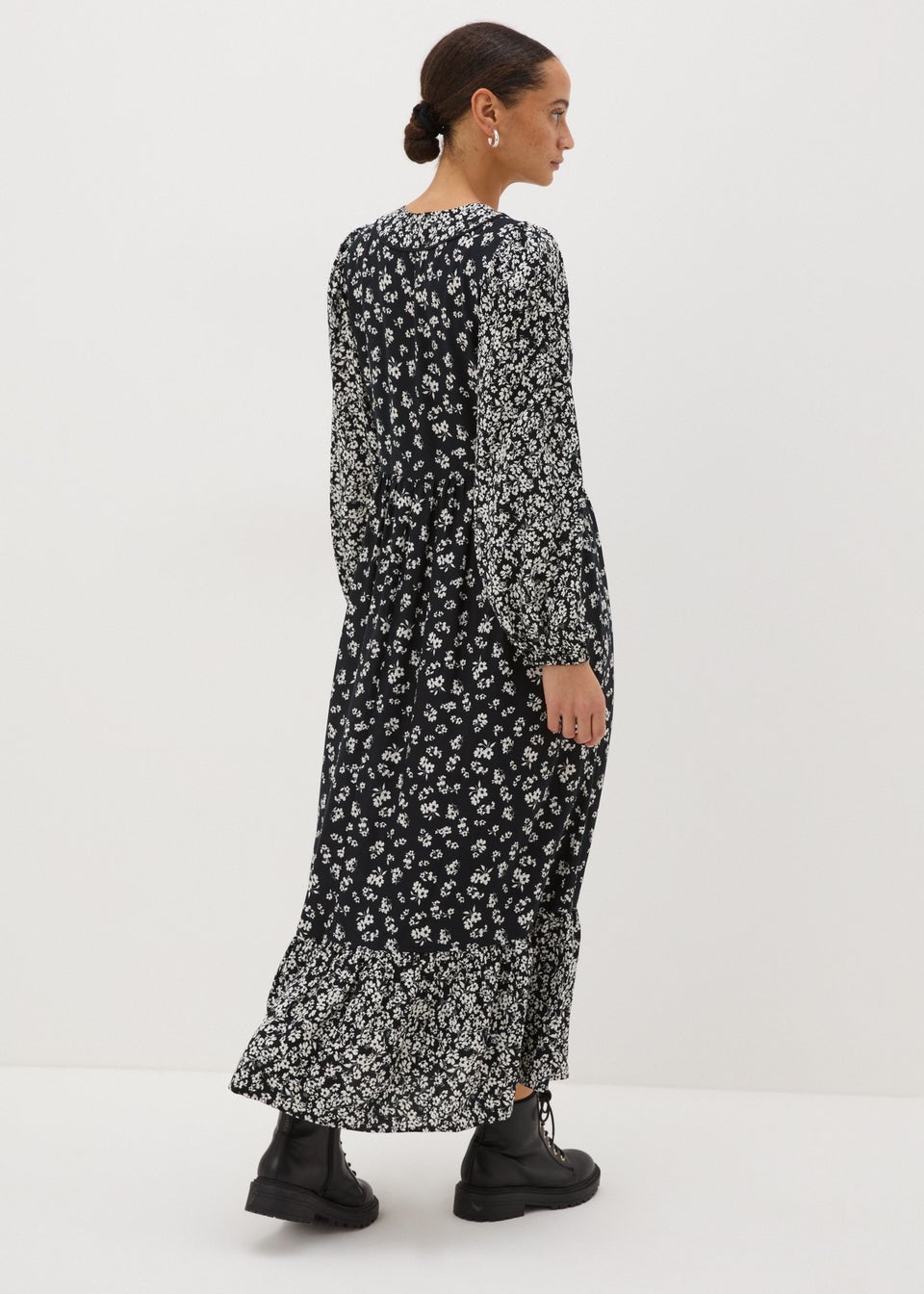 Black Floral Print Midaxi Dress