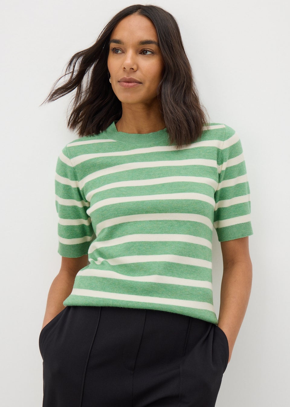 Et Vous Green Stripe Knit Top