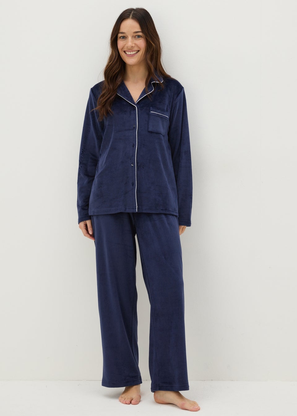 Navy Button Up Fleece Pyjama Set