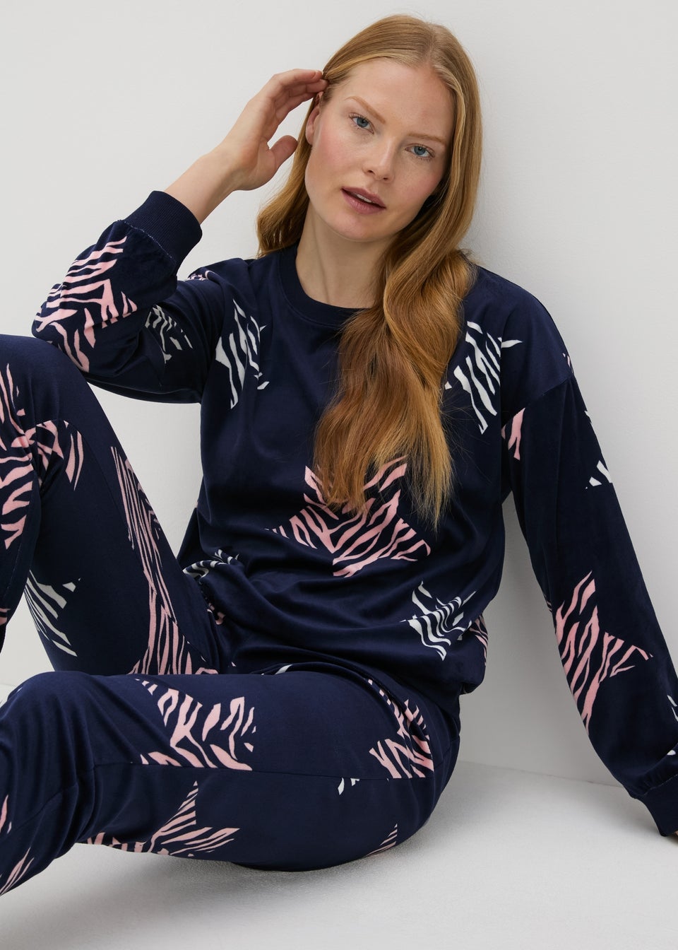 Navy Star Print Velour Pyjama Set