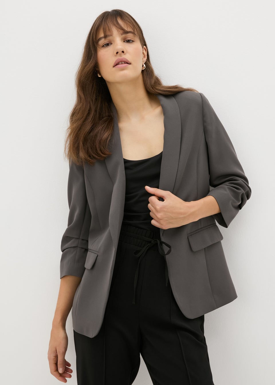 Et Vous Grey Ruched Sleeve Blazer