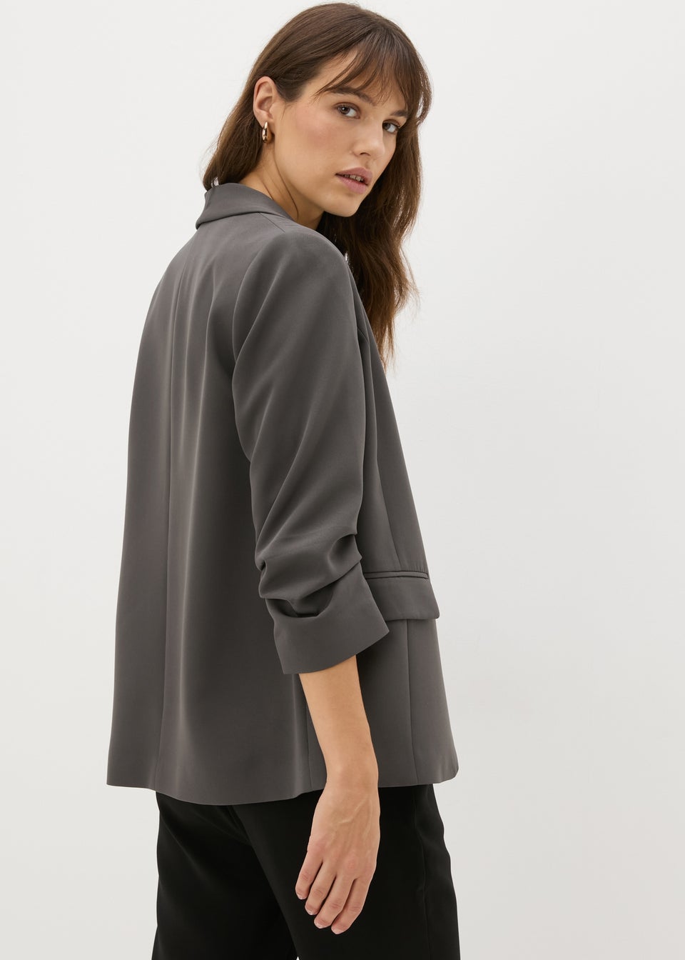 Et Vous Grey Ruched Sleeve Blazer