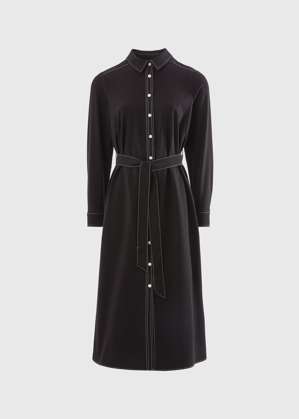 Black Contrast Shirt Midi Dress