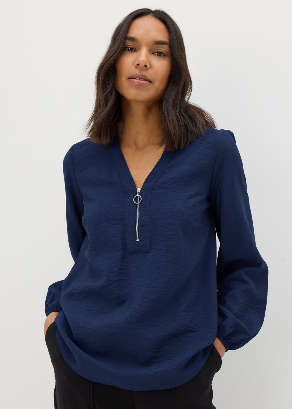 Et Vous Navy Zip Front Blouse