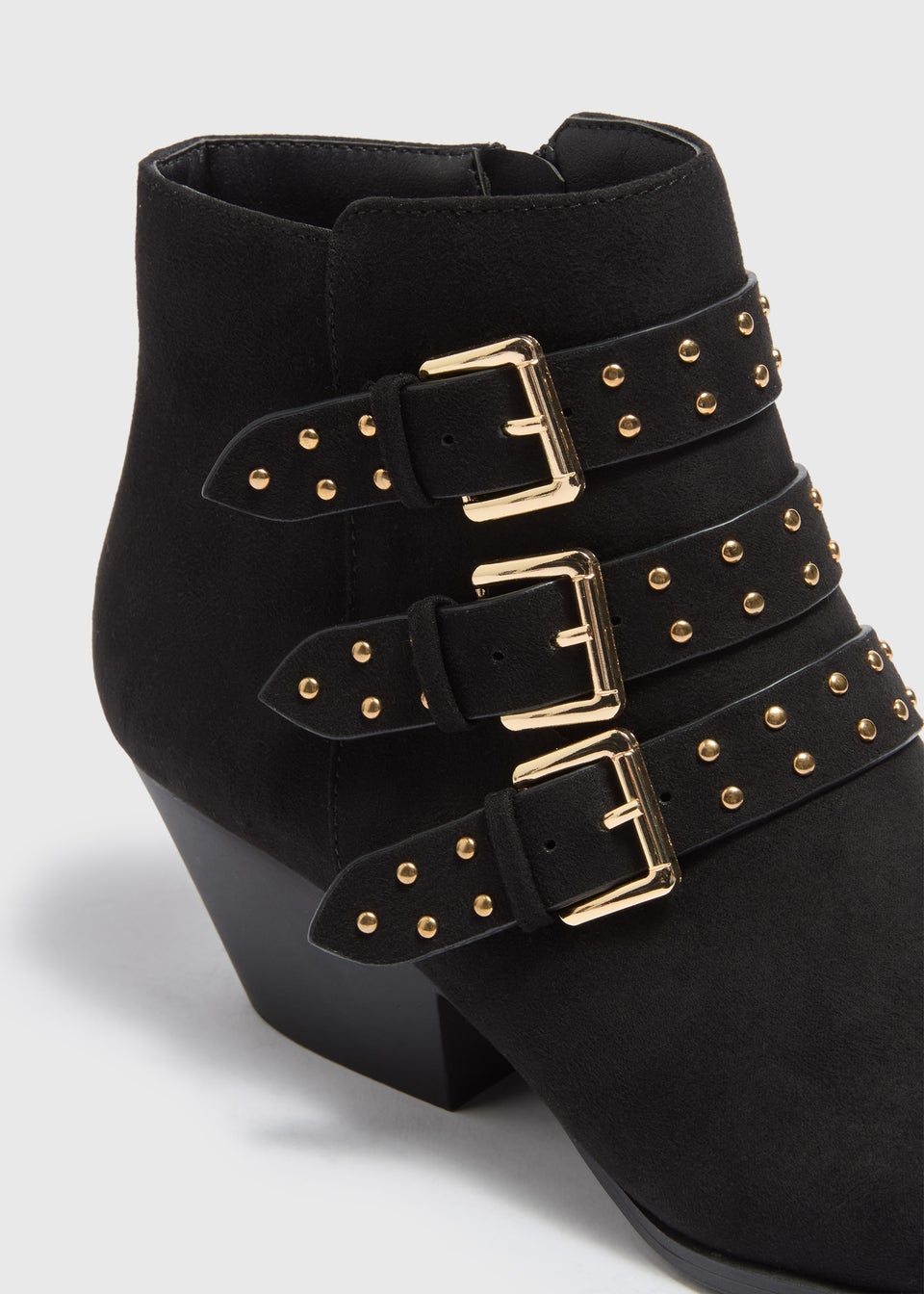 Black Studded Buckle Western Boots