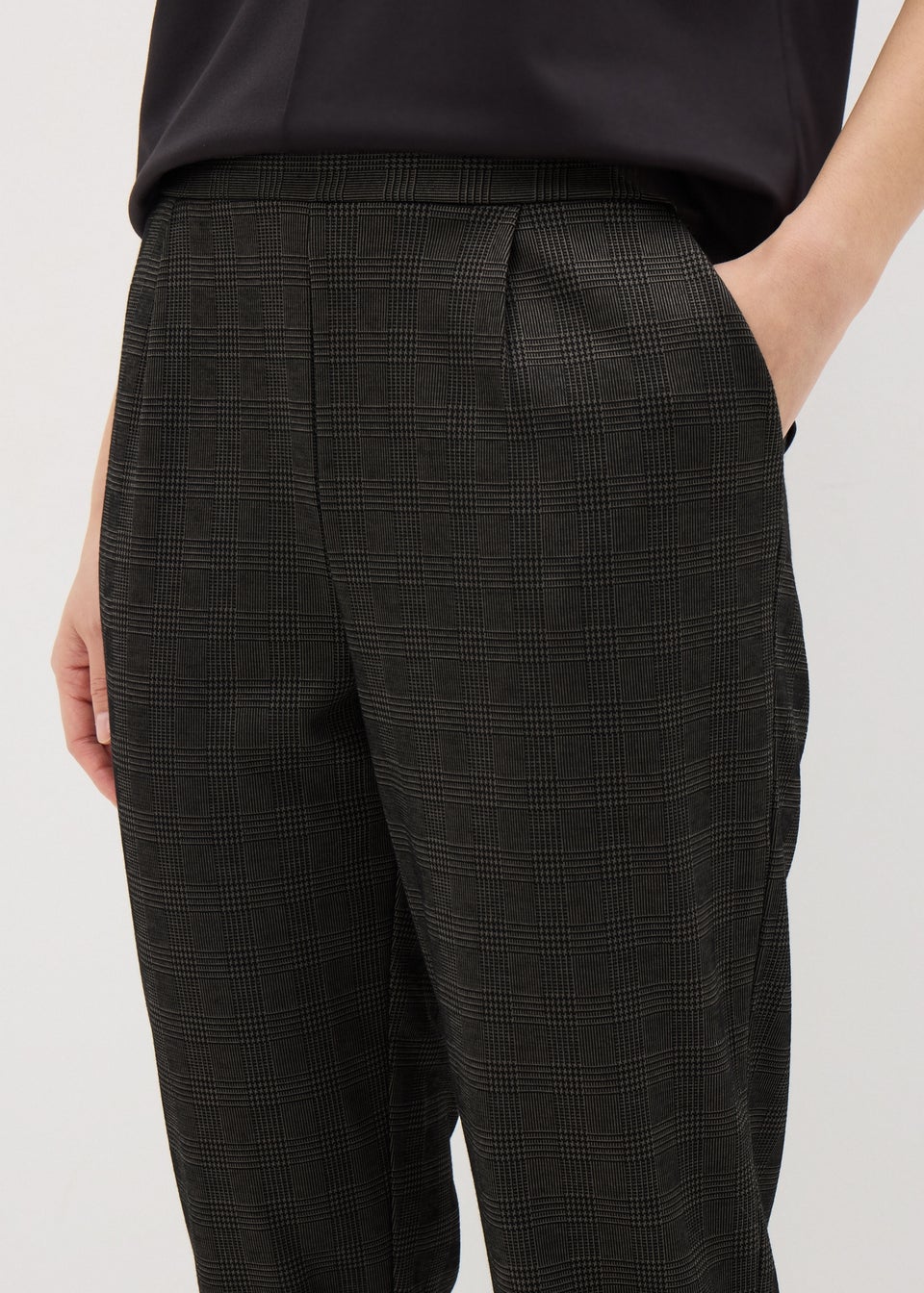 Brown Check Ponte Tapered Trousers