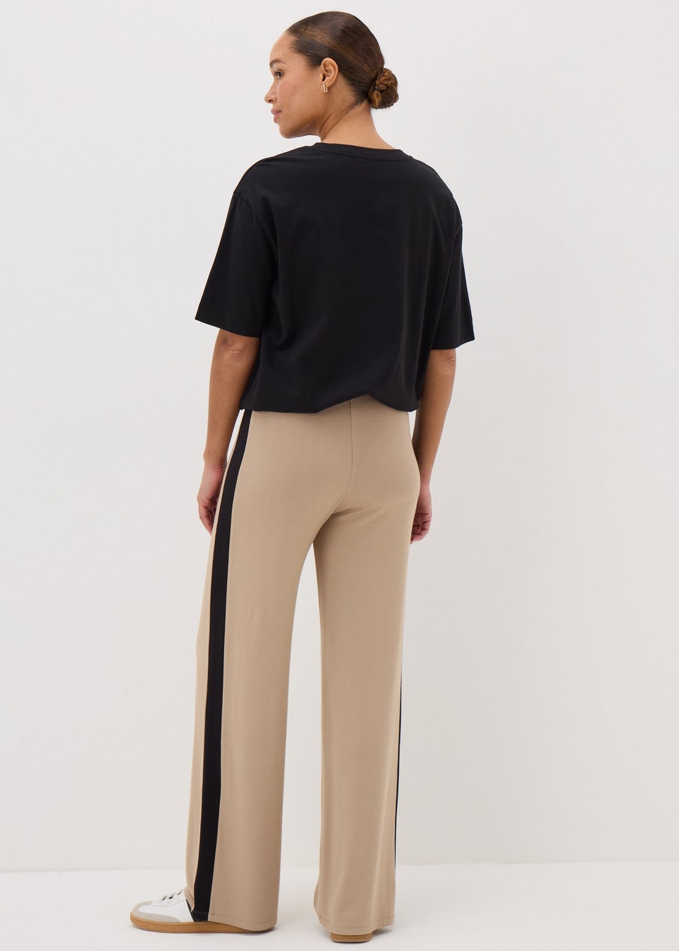 Camel Side Stripe Wide Leg Trousers