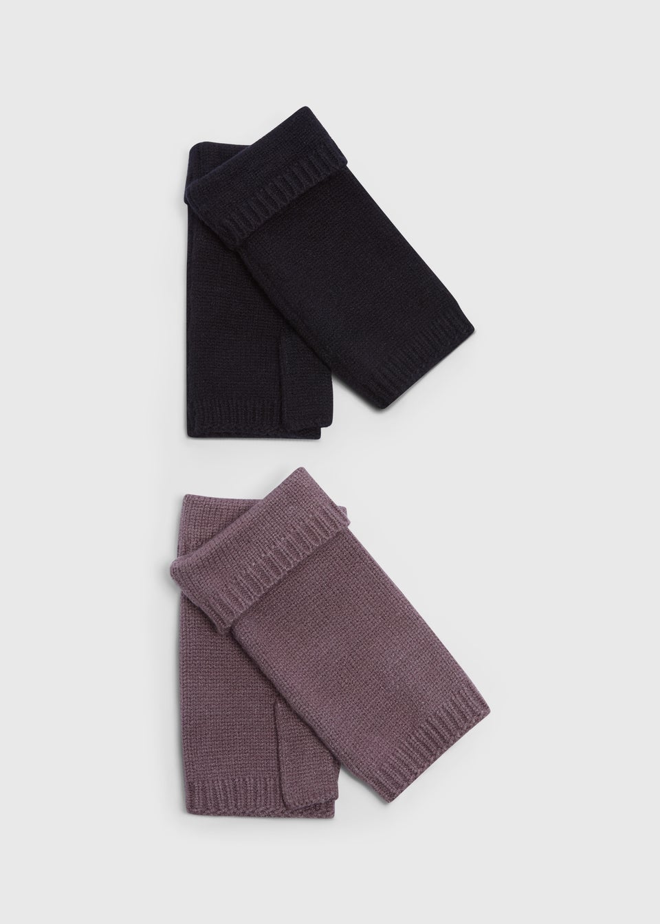 2 Pack Purple & Black Ribbed Fingerless Gloves
