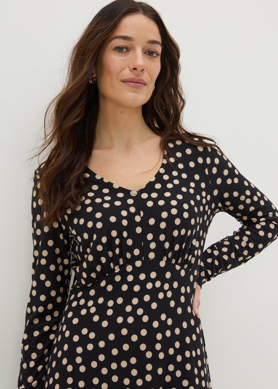 Black Polka Dot Long Sleeve Mini Dress