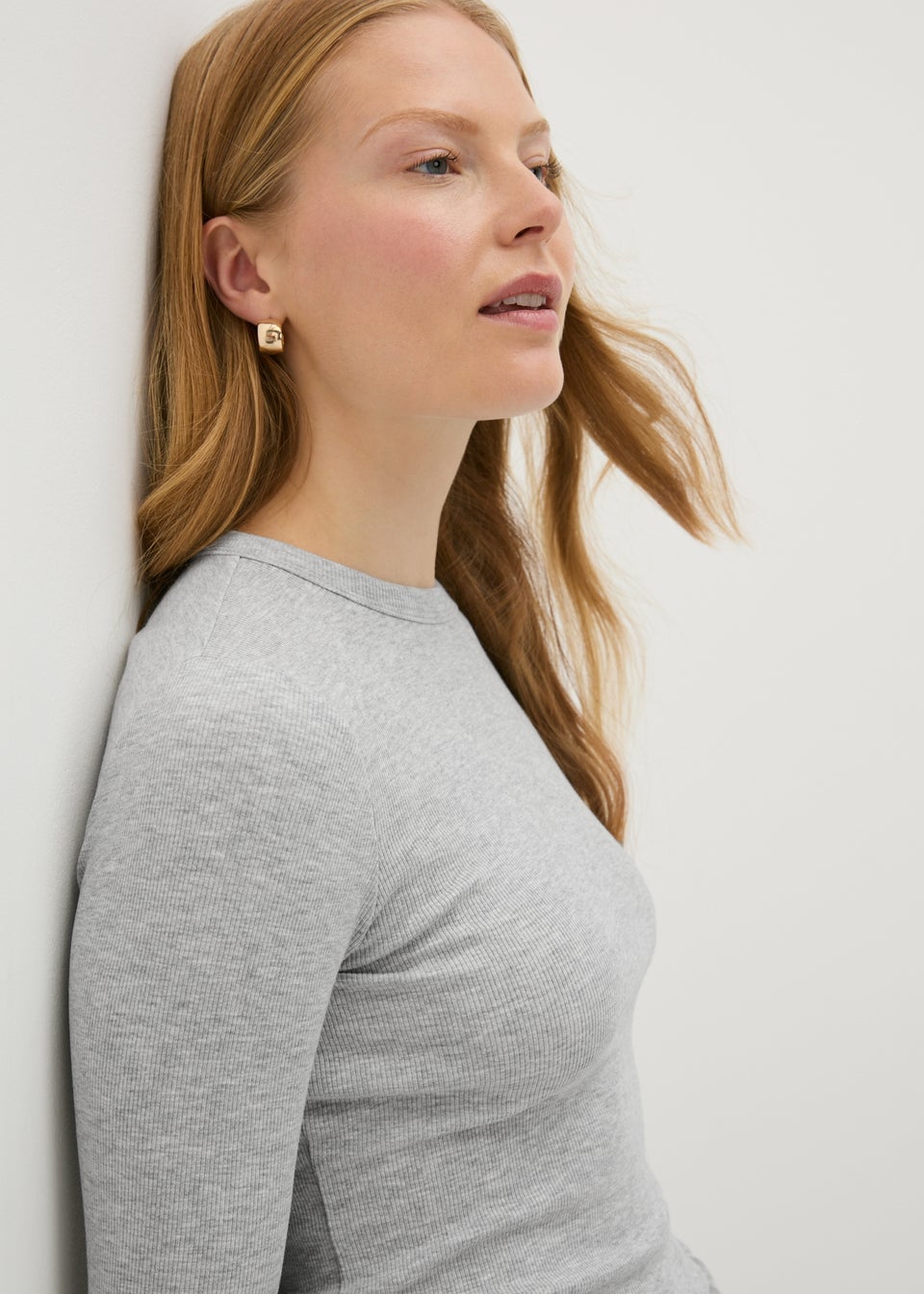 Grey Ribbed Long Sleeve Top