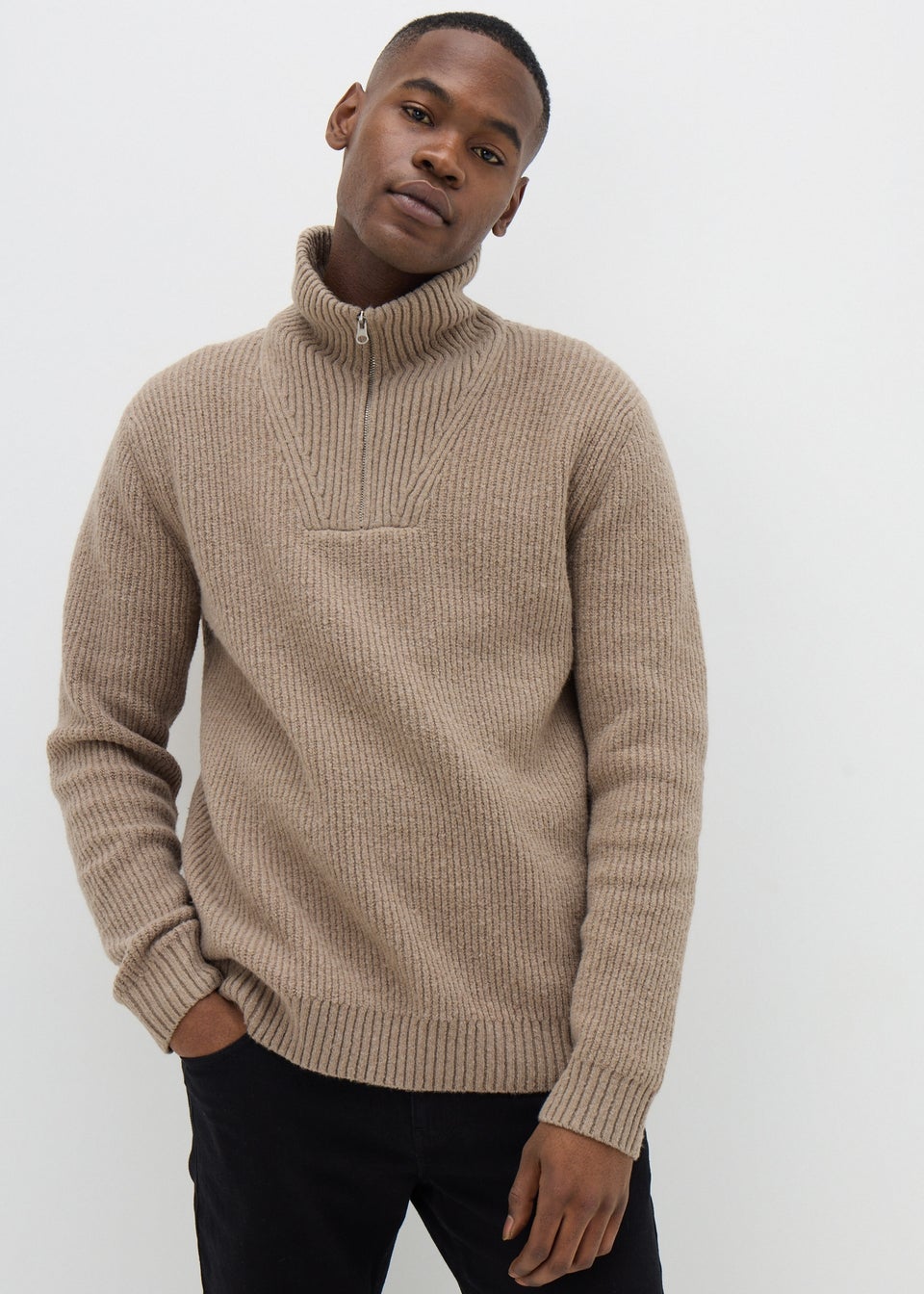 Ecru 1/4 Zip Knitted Jumper