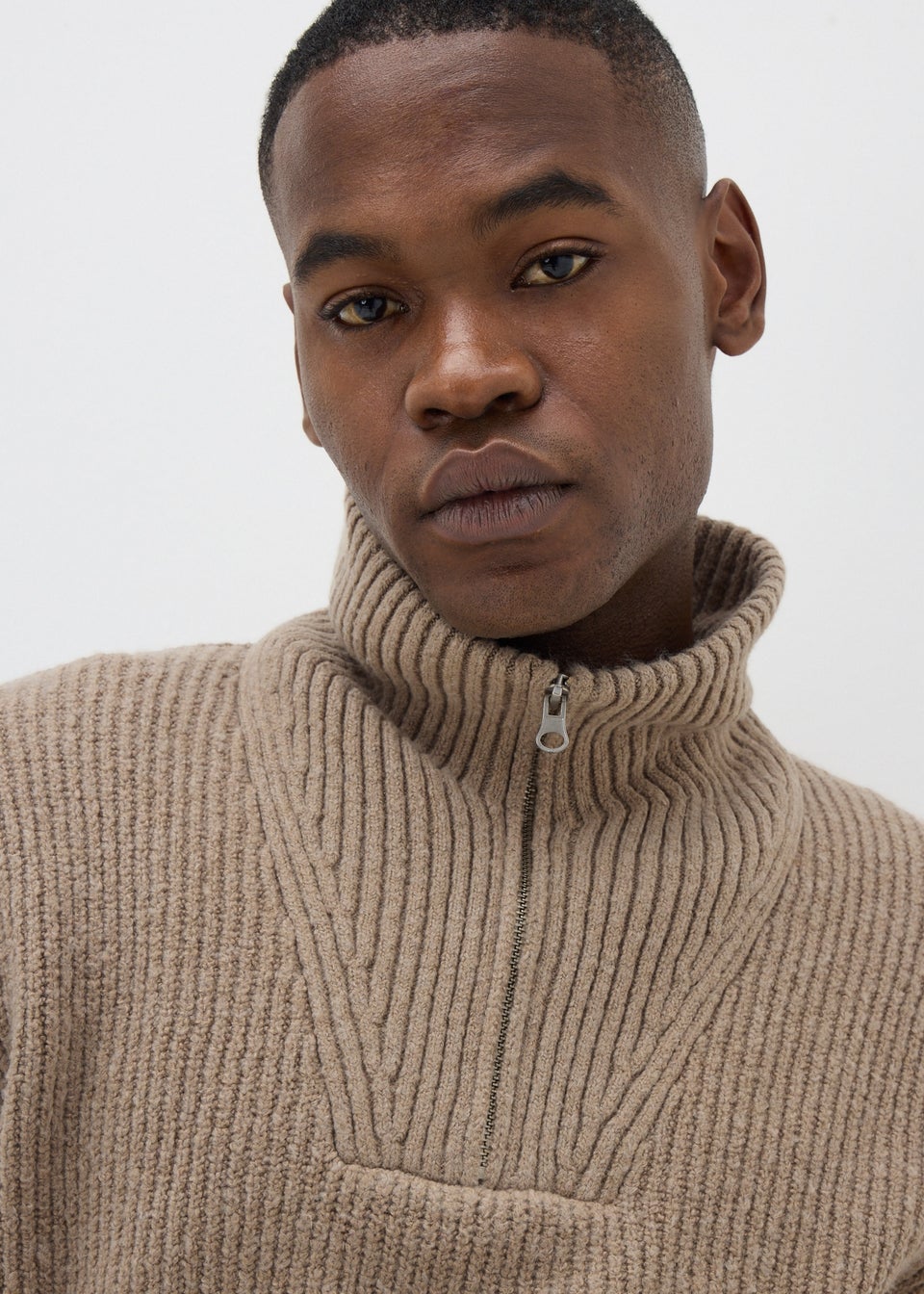 Ecru 1/4 Zip Knitted Jumper