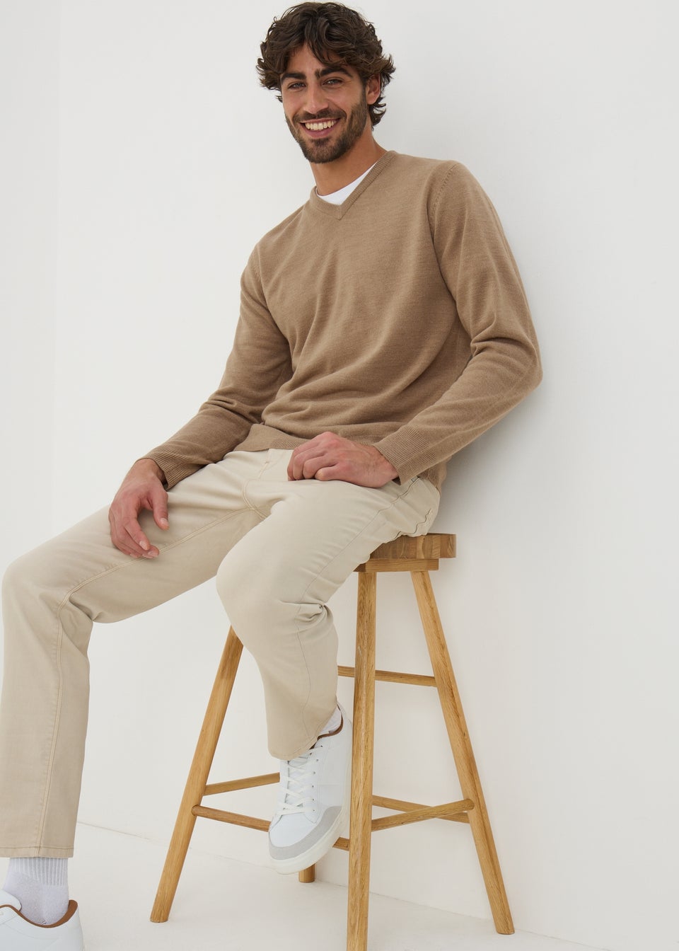 Beige Soft Touch V-Neck Jumper